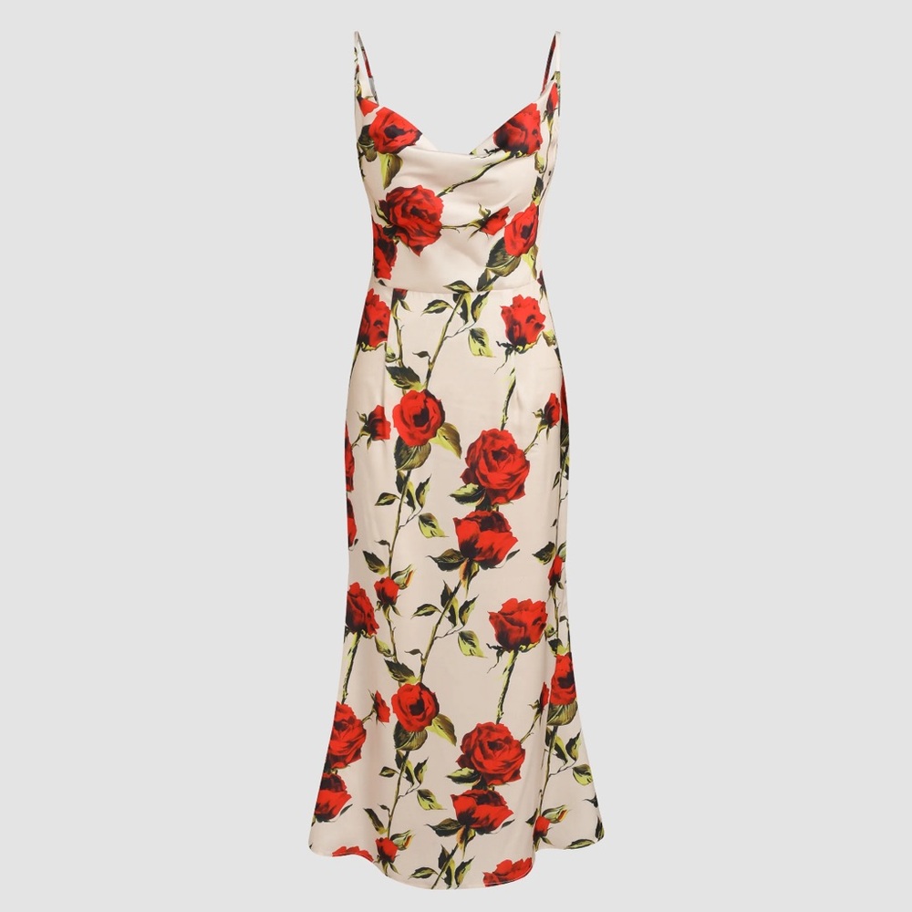 Floral Maxi Dress with Red Roses